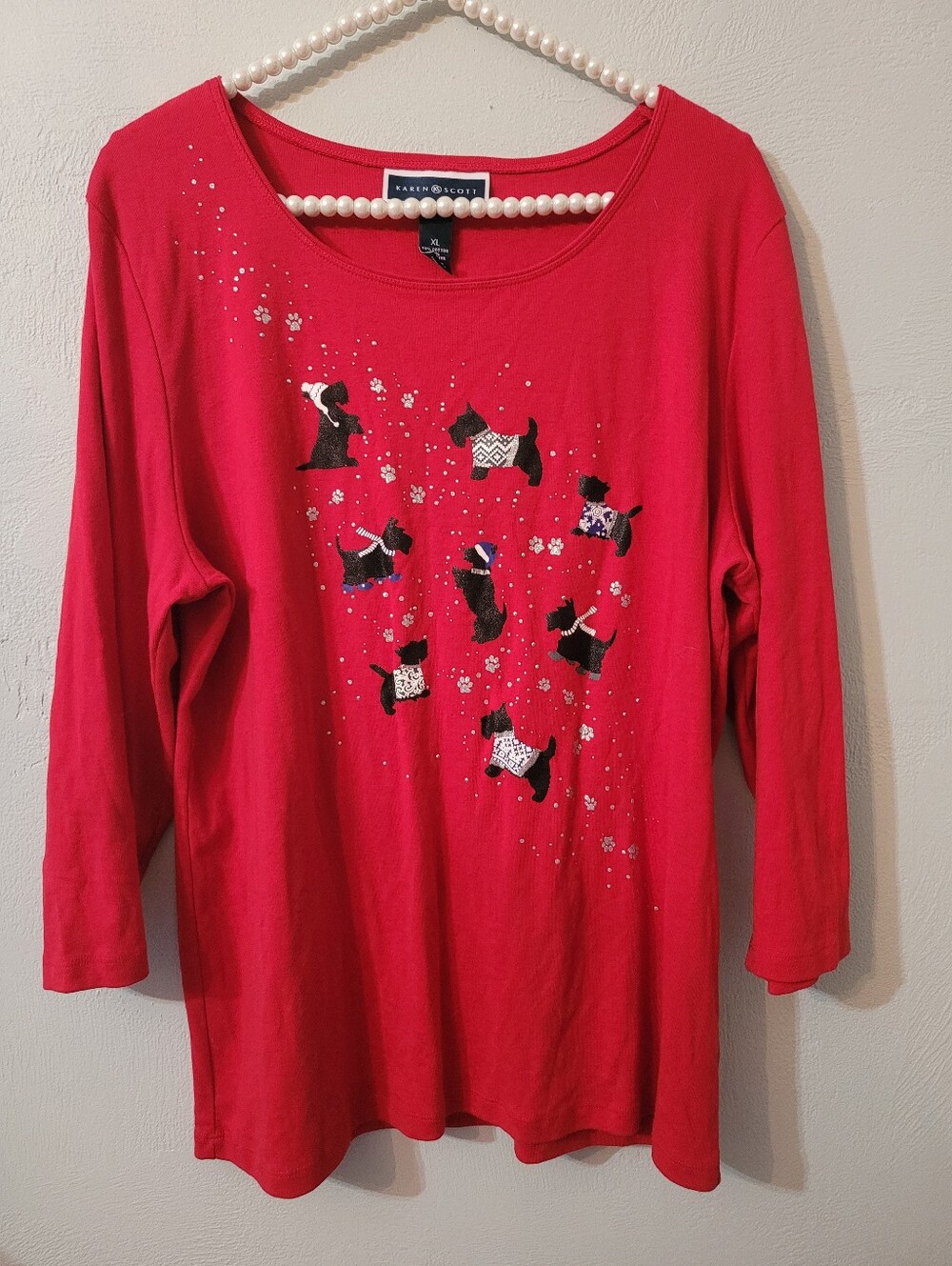 Karen Scott Cotton Blend Cute Doggies  Festive Top Size XL!